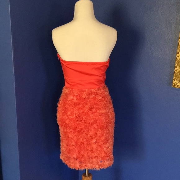 NWT bright coral strapless mini dress with rosettes - club party cosplay - Picture 8 of 17